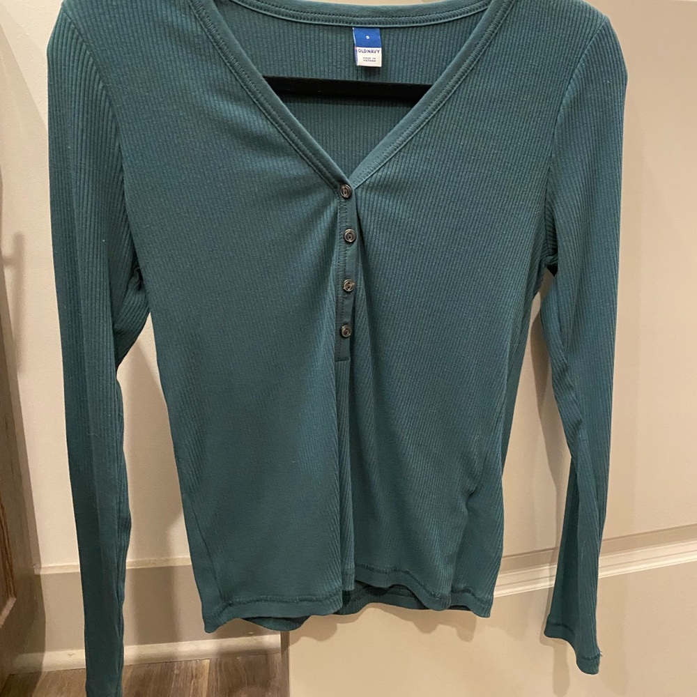 Old Navy Green Fitted Buttoned Blouse